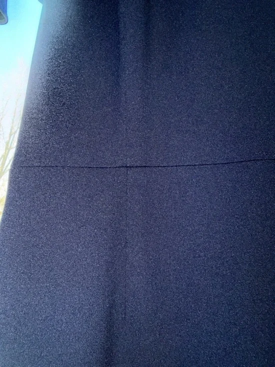 Eliza J Sheer Ruffle Shoulder Cocktail Dress Navy Midi Scuba Crepe Size 8 - Picture 9 of 11